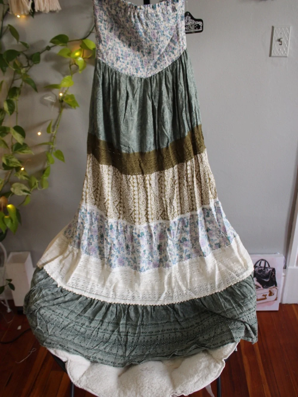 NWT Angie Boho Patchwork Tiered Maxi Dress Size S Floral Cottagecore - Picture 5 of 13